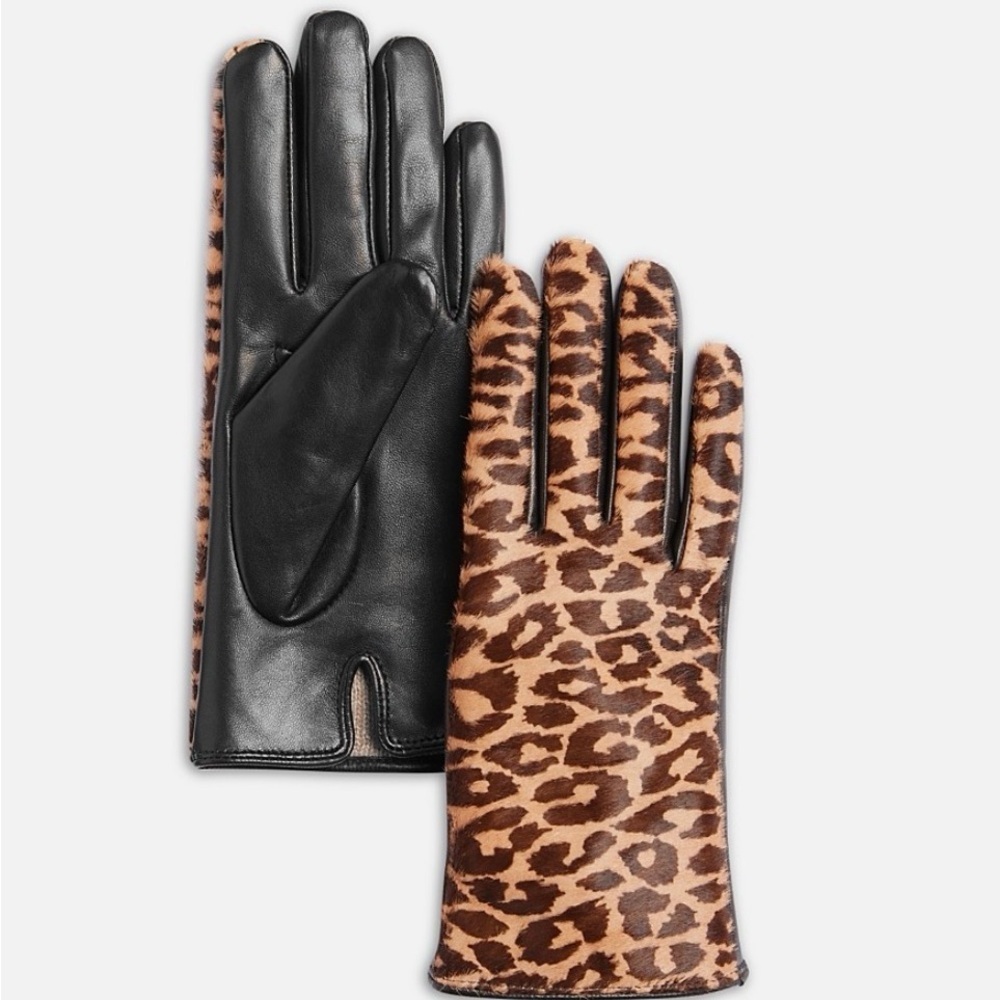 NWT Bloomingdale's LEOPARD Cashmere Lined Calf Hair Gloves - SIZE 7
